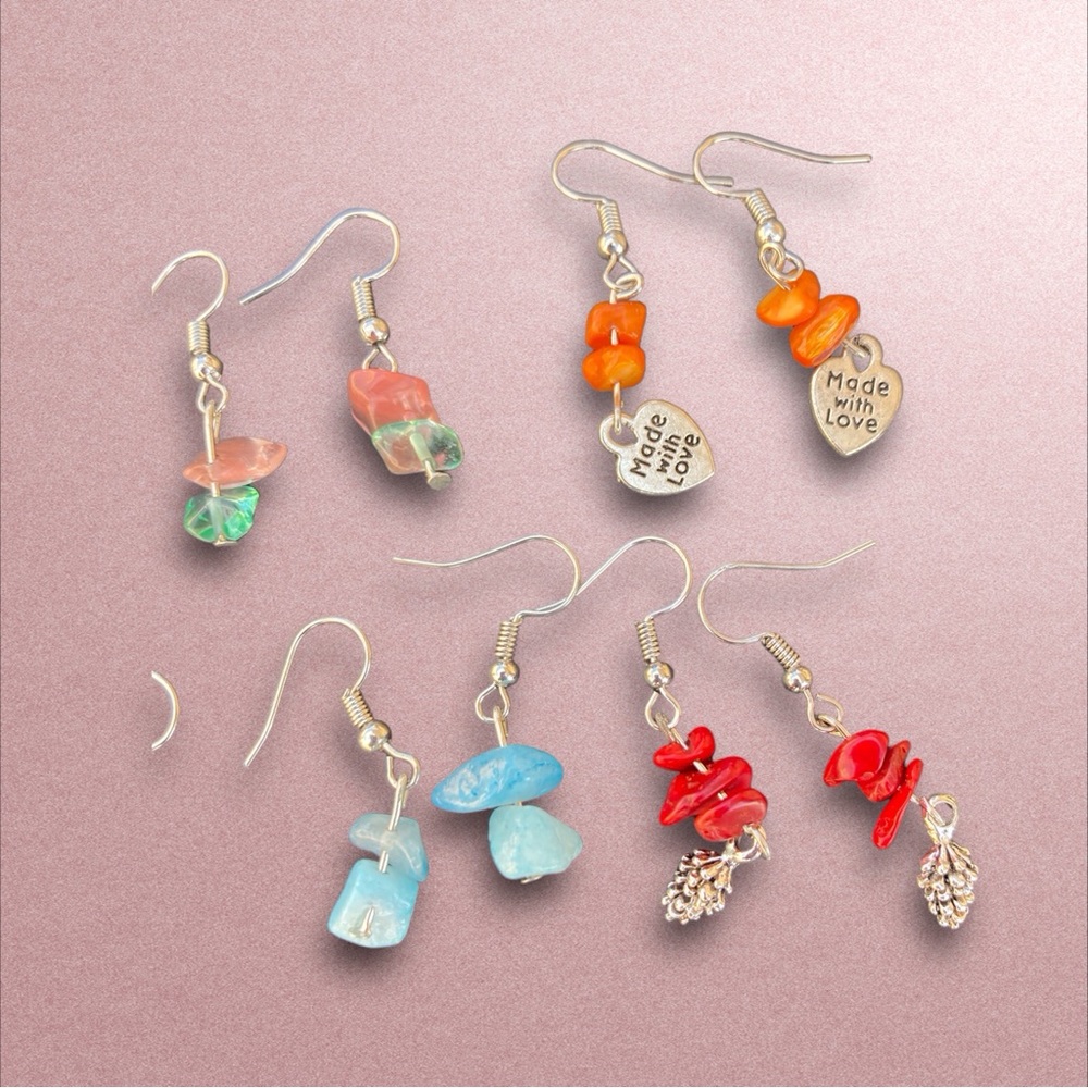 Handmade Gemstone Crystal Earrings 8 pair hook wire pierced new unused - Picture 2 of 6